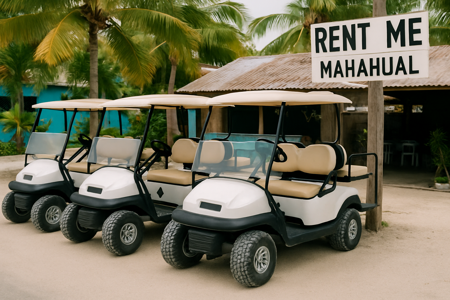 Carros de golf listos para renta en Mahahual