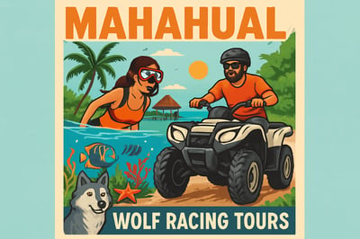 Ilustración de aventuras y tours en Mahahual con Wolf Racing Tours